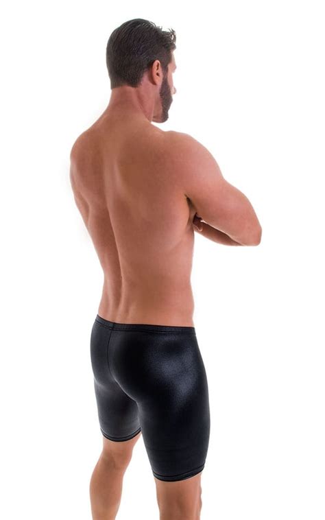 Fitted Pouch Lycra Shorts In Wet Look Black Skinzwear Com