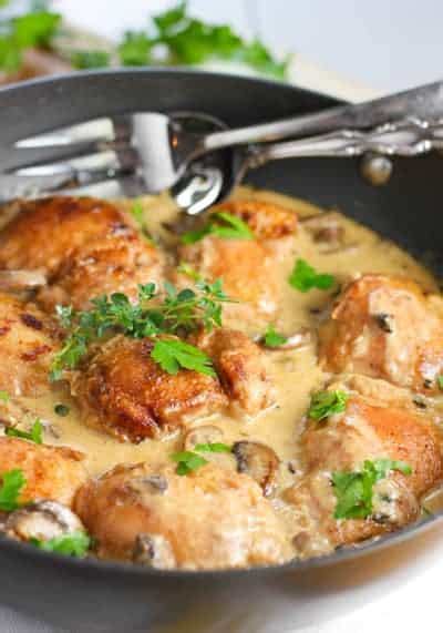 Baked chicken thighs that are crispy and juicy make for the perfect weeknight meal! baked chicken thighs with cream of mushroom soup