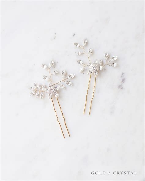 Everthine Crystal Hair Pins Gold Wedding Hair Accessories Etsy Canada