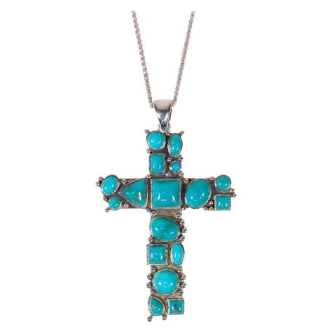 Navajo Sleeping Cross Pendant Native American Turquoise Sterling