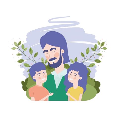 Padre Con Hijos Avatar Personaje Vector Premium