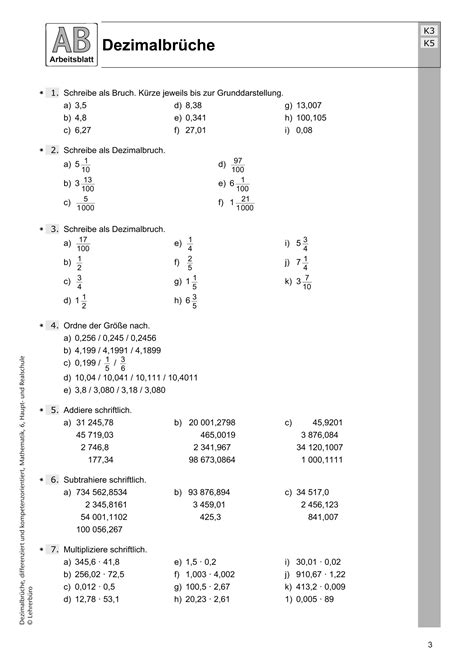 Arbeitsblätter zu den themen vom lesen und malen über den. Sekundarstufe I Unterrichtsmaterial Mathematik Bruchrechnen