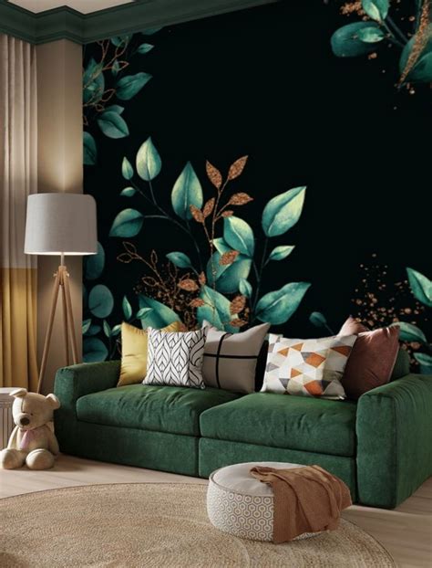 Dark Green Wallpaper Peel And Stick Floral Botanical Wallpaper Etsy
