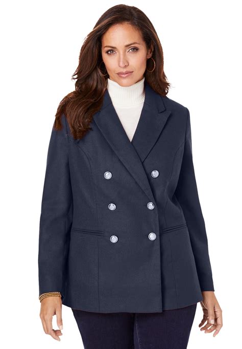Jessica London Womens Plus Size Double Breasted Wool Blazer Jacket