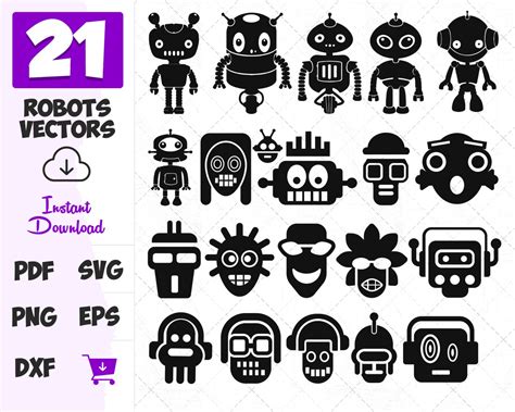 21 Robots Svg Design Cut Files Svg Cut File Svg File Robot Etsy