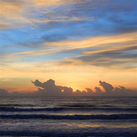 Beautiful Sunrise Sky In The Morning With Colorful Cloud On Sea Stock