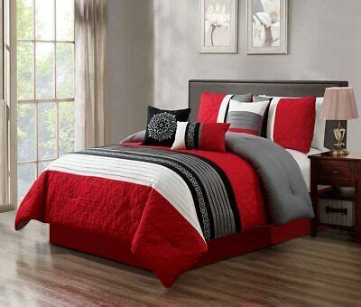 Size king comforter sets : Red Black Gray Pintuck Striped 7 pc Comforter Set Twin ...