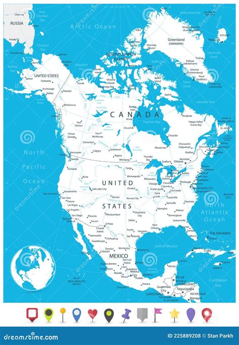 North America Map And Flat Map Pointers Stock Vector Illustration Of