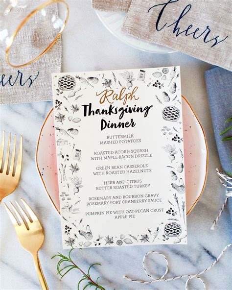 Treat your guests to a traditional british dinner of roast beef and all the classic trimmings, from yorkshire pudding to roasted potatoes and more. Illustrated Printable Thanksgiving Dinner Menu ...