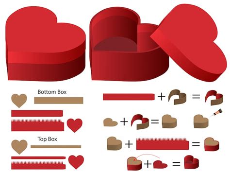 Heart Shaped Box With Lid Die Cut Template Premium Vector
