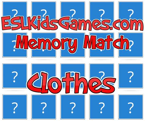 Esl Memory Match Clothes Esl Kids Games