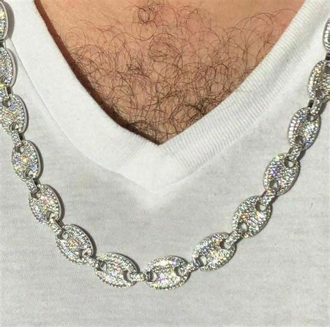 Solid 925 Silver Mens Mariner Puffed Gucci Link Chain Icy Diamond 12mm