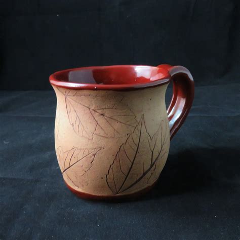 Pottery Mug With Leaf Imprint Ready To Shipceramic Mugleaf Mugred