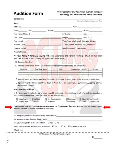 Audition Form ≡ Fill Out Printable Pdf Forms Online