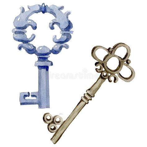 Isolated Old Key Illustration Element Watercolor Background