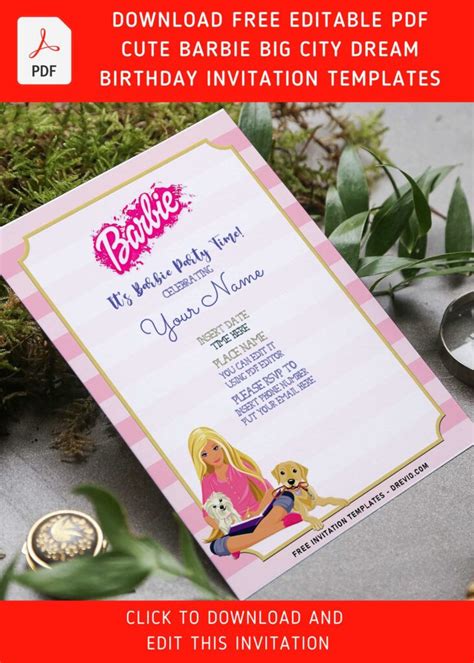 Free Editable Pdf Simply Cute Barbie Big City Dream Birthday Invitation Templates Download