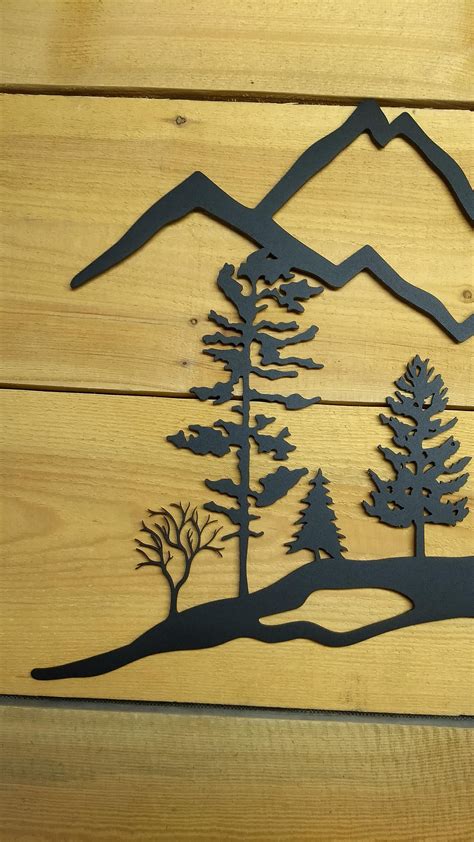 Metal Wall Art Mountain Hiker Trees Forest 36 Black Etsy