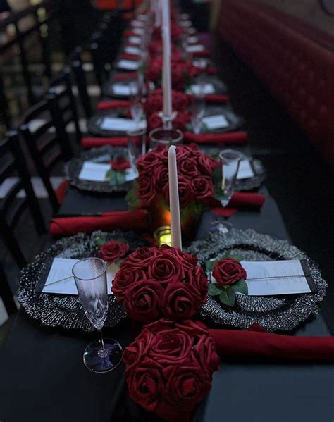 Black Red Rose Tablescape Dark Wedding Theme