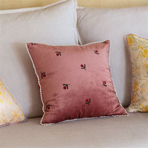 Pink Embroidery Flower Throw Pillow Cover Rustic Country Etsy
