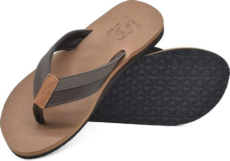 Kuailu Mens Yoga Mat Leather Flip Flops Thong Sandals With Arch Support Sandals