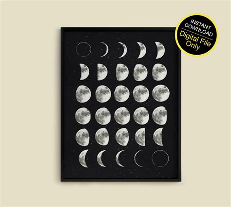 Moon Phases Wall Art Black And White Moon Phases Poster Moon Etsy