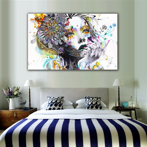 1 Piece Modern Wall Art Girl With Flowers Unframed Canvas