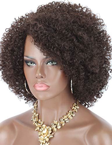 Kalyss Short Afro Kinky Curly Wigs For Black Women Premium Synthetic Hair Wigs With Hair Bangs