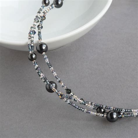 Dark Grey Pearl Necklace Charcoal Multi Strand Necklaces Etsy