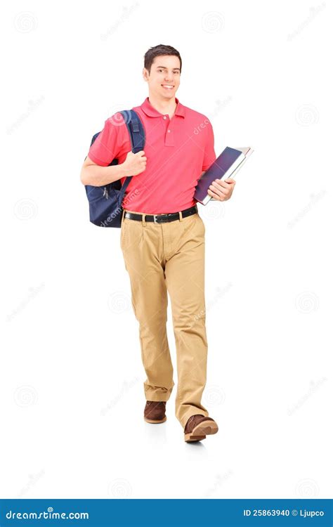 Full Length Portrait Of A Male Student Walking Stock Photo Image Of