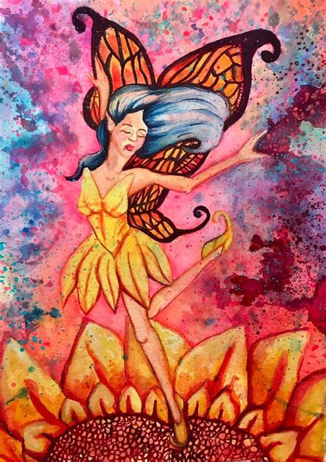 Original Watercolor Sunflower Fairy Fantasy Art Etsy