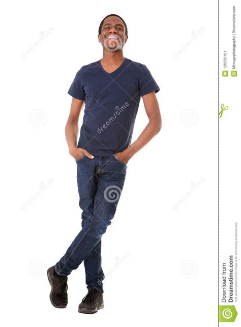 Full Body Happy African American Man Standing On Isolated White