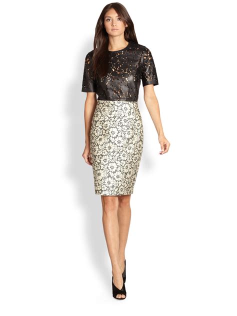 Burberry Brocade Lace Pencil Skirt In White Lyst