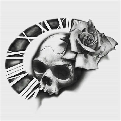 Skull Tattoo Design Skulls Drawing Clock Tattoo Design