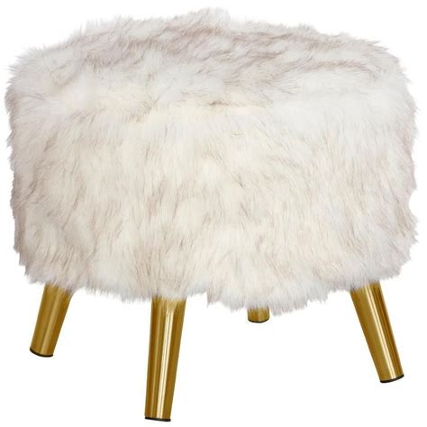 Check spelling or type a new query. Asya White Faux Fur Gold Legs Ottoman | Round ottoman ...