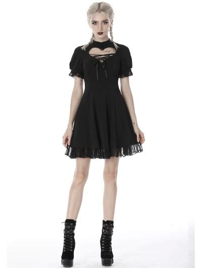 Dark In Love Black Gothic Girl Short Sleeve Heart Midi Dress