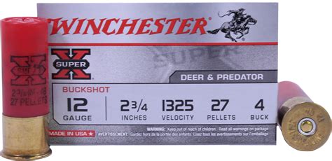 Winchester Ammunition Super X 12 Gauge 275 4 Buck Buckshot 27 Pellets