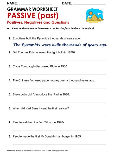 English Grammar Worksheet Passive Past Positives Negatives And