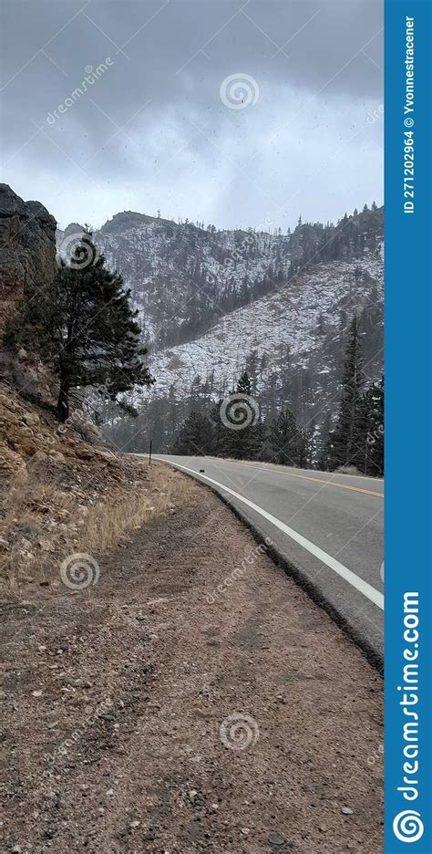 Poudre Canyon Road Cloudy Winter Day Granite Rock Colorado Stock Photo