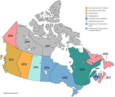 Map Of Canadian Provincial And Territorial Governments By Year Of