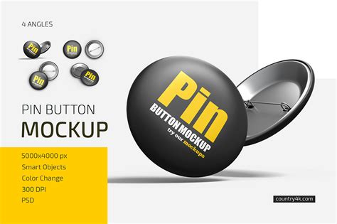 Pin Button Mockup Set On Yellow Images Creative Store