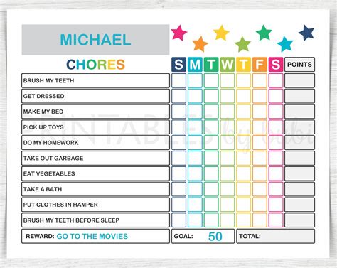 Printable Weekly Chore Charts For Kids