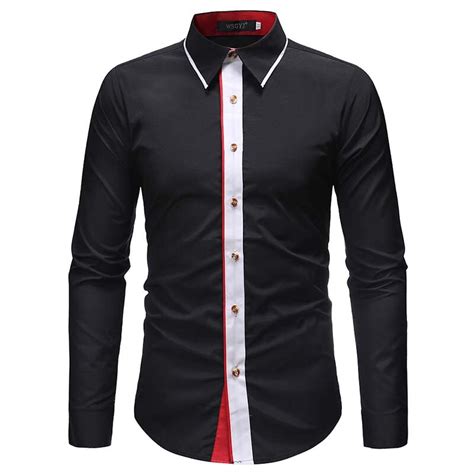 Brand 2018 Fashion Male Shirt Long Sleeves Tops Popular Splicing Black