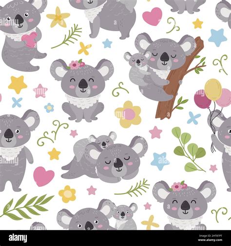 Koala Seamless Pattern Cartoon Australian Koalas Girly Fabric Print