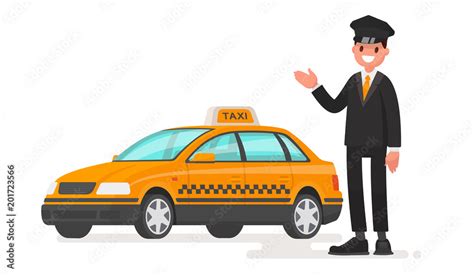 Taxi Driver Man With A Car Cab Vector Illustration Stock Vector