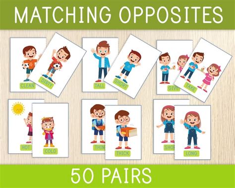 Opposites Matching Activity Pairing Cards Memory Game Etsy España