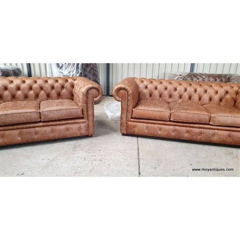 Chesterfield Sofa X 2 Cracked Tan Moy Antiques
