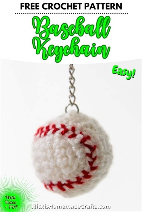 free cute crochet baseball keychain pattern for backpack nicki s homemade crafts