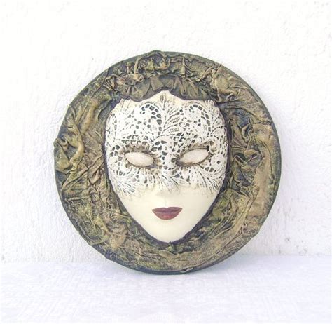 Venetian Mask Decorative Ceramic Wooden Basis Hanging Lace Mask