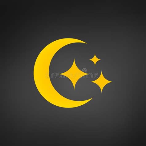 Yellow Moon And Stars Vector Icon Modern Flat Symbol Isolated On Black