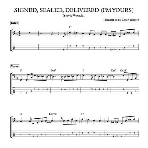 Signed Sealed Delivered Im Yours Stevie Wonder Bass Score And Tab